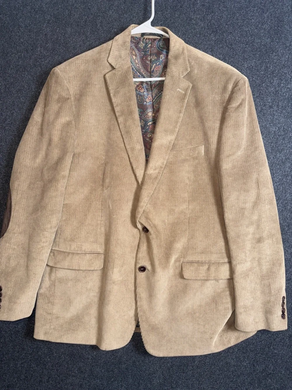 Ralph Lauren Beige Corduroy Sport Coat with Paisley Lining & Elbow Patches 44R